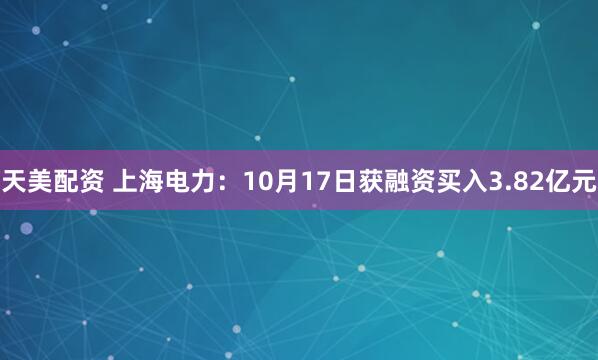 天美配资 上海电力：10月17日获融资买入3.82亿元